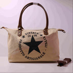Bolso Tote Vintage de Lona y Cuero