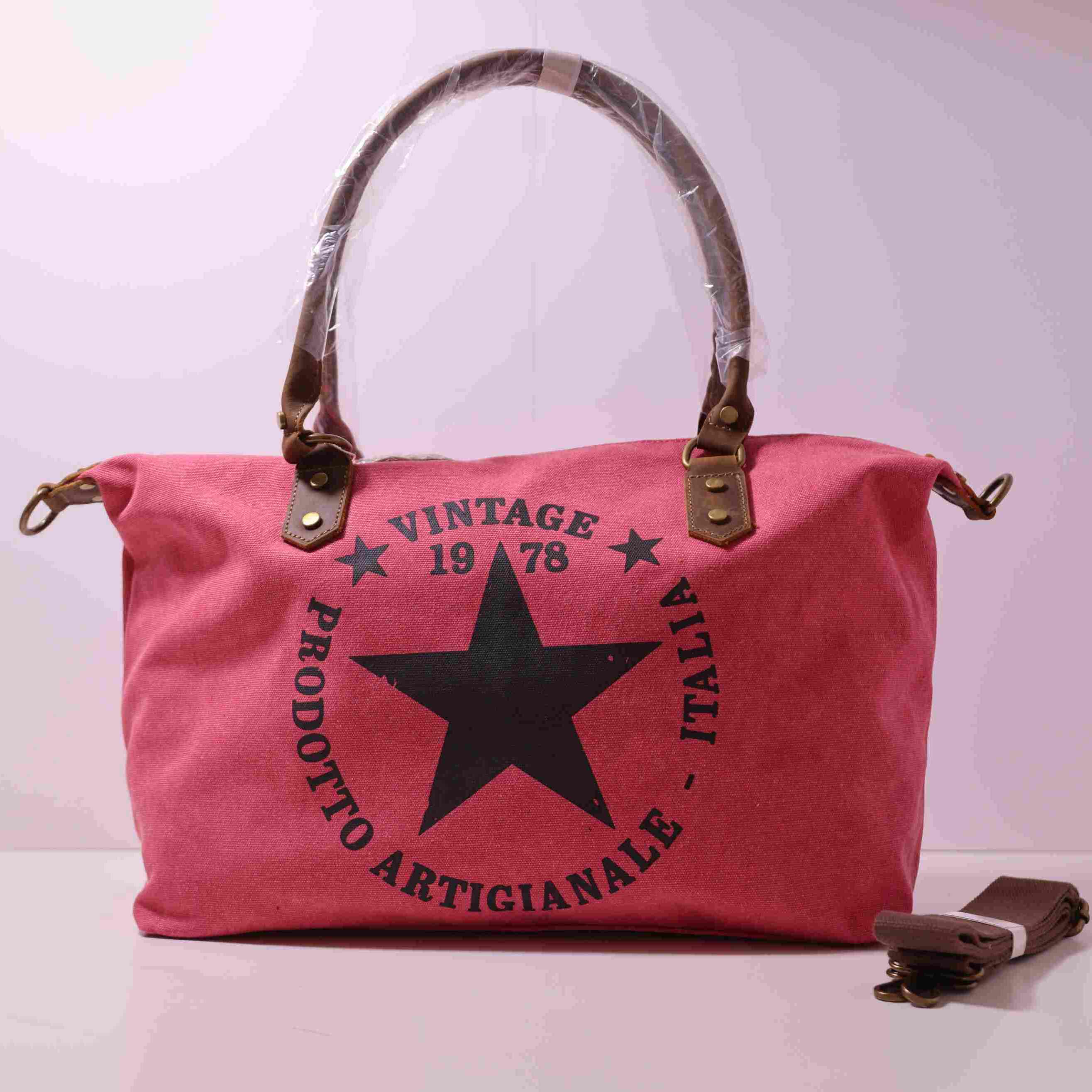 Bolso Tote Vintage de Lona y Cuero