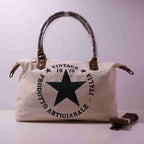 Bolso Tote Vintage de Lona y Cuero