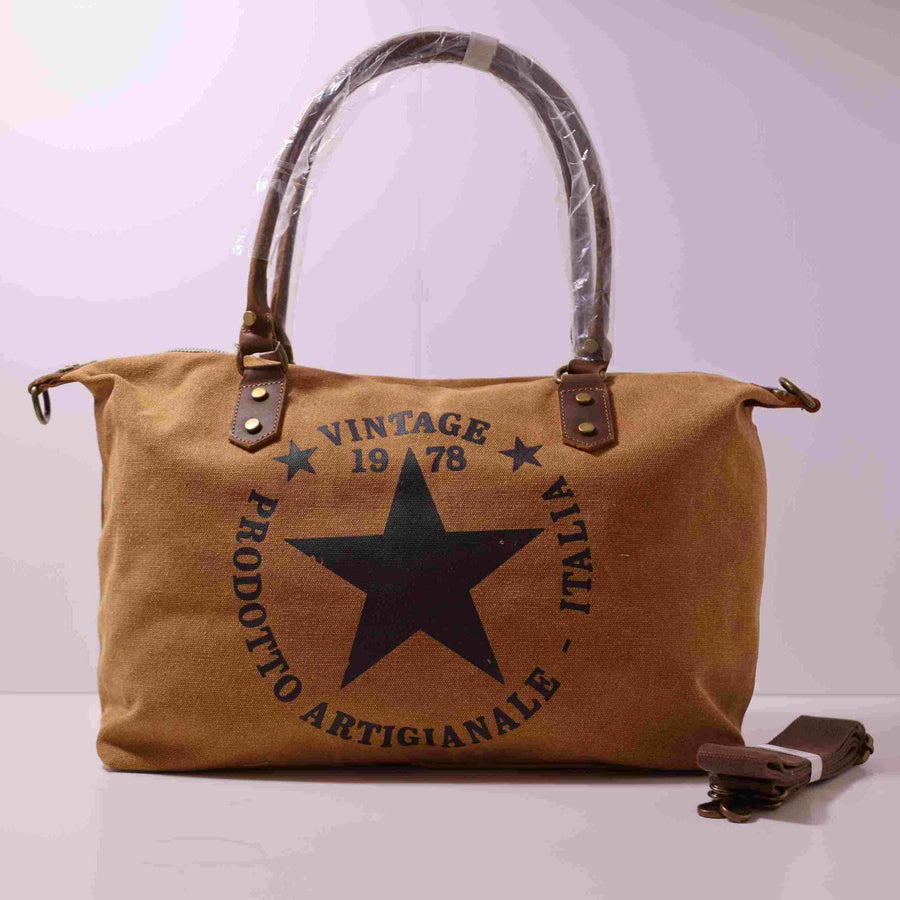 Bolso Tote Vintage de Lona y Cuero