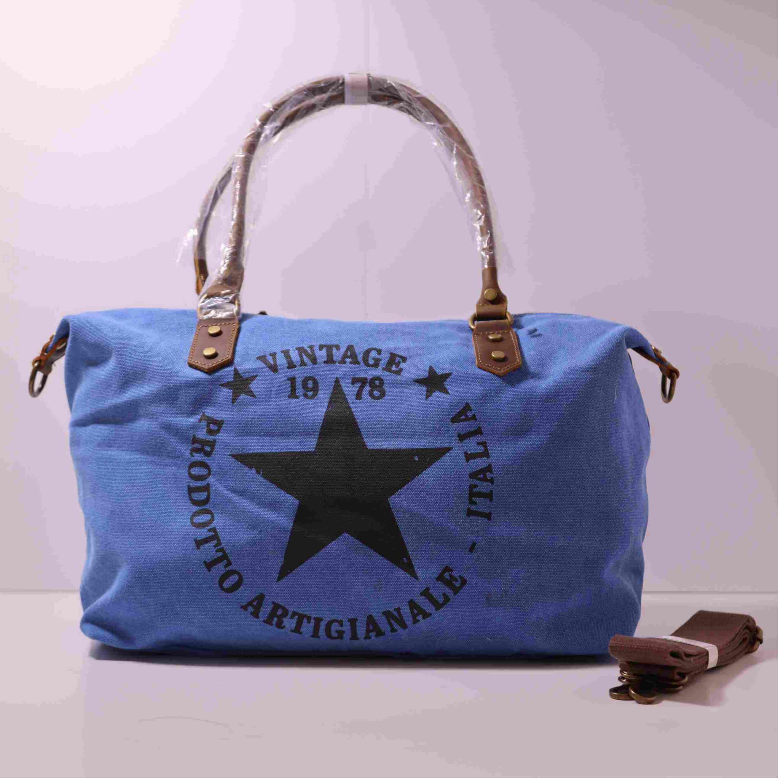 Bolso Tote Vintage de Lona y Cuero