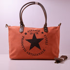 Bolso Tote Vintage de Lona y Cuero