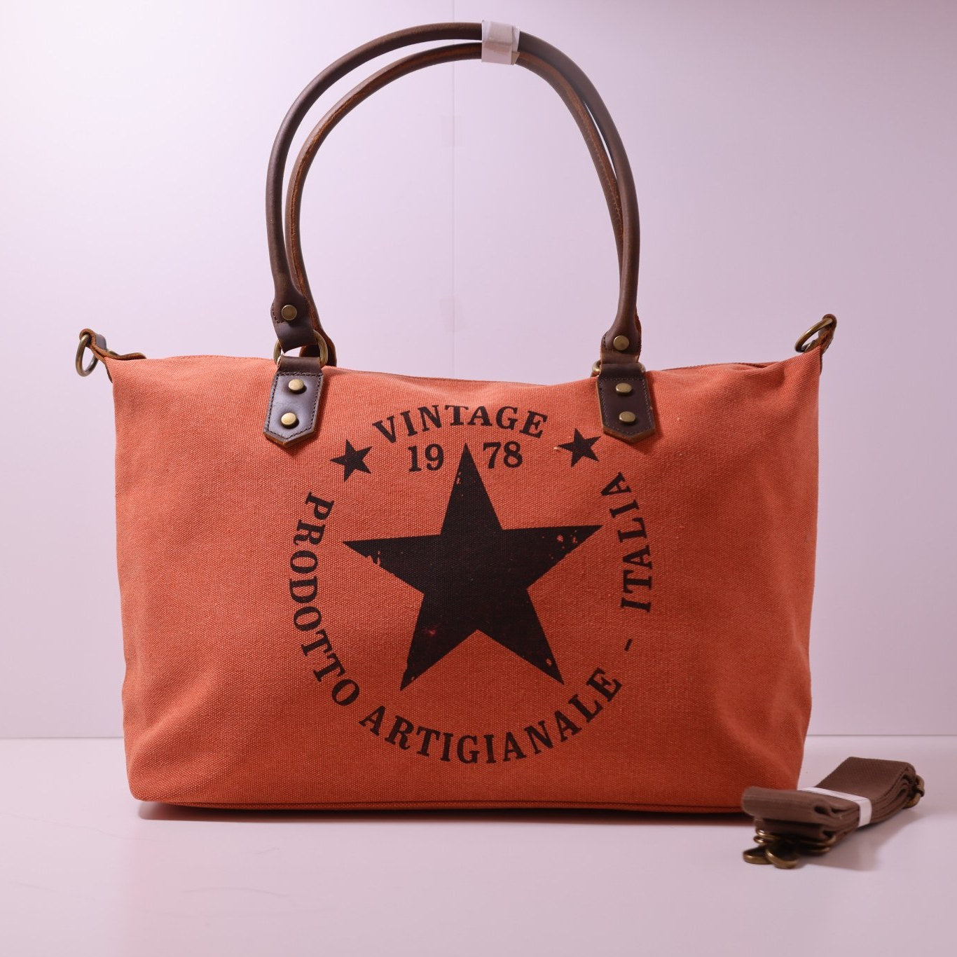Bolso Tote Vintage de Lona y Cuero