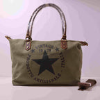 Bolso Tote Vintage de Lona y Cuero