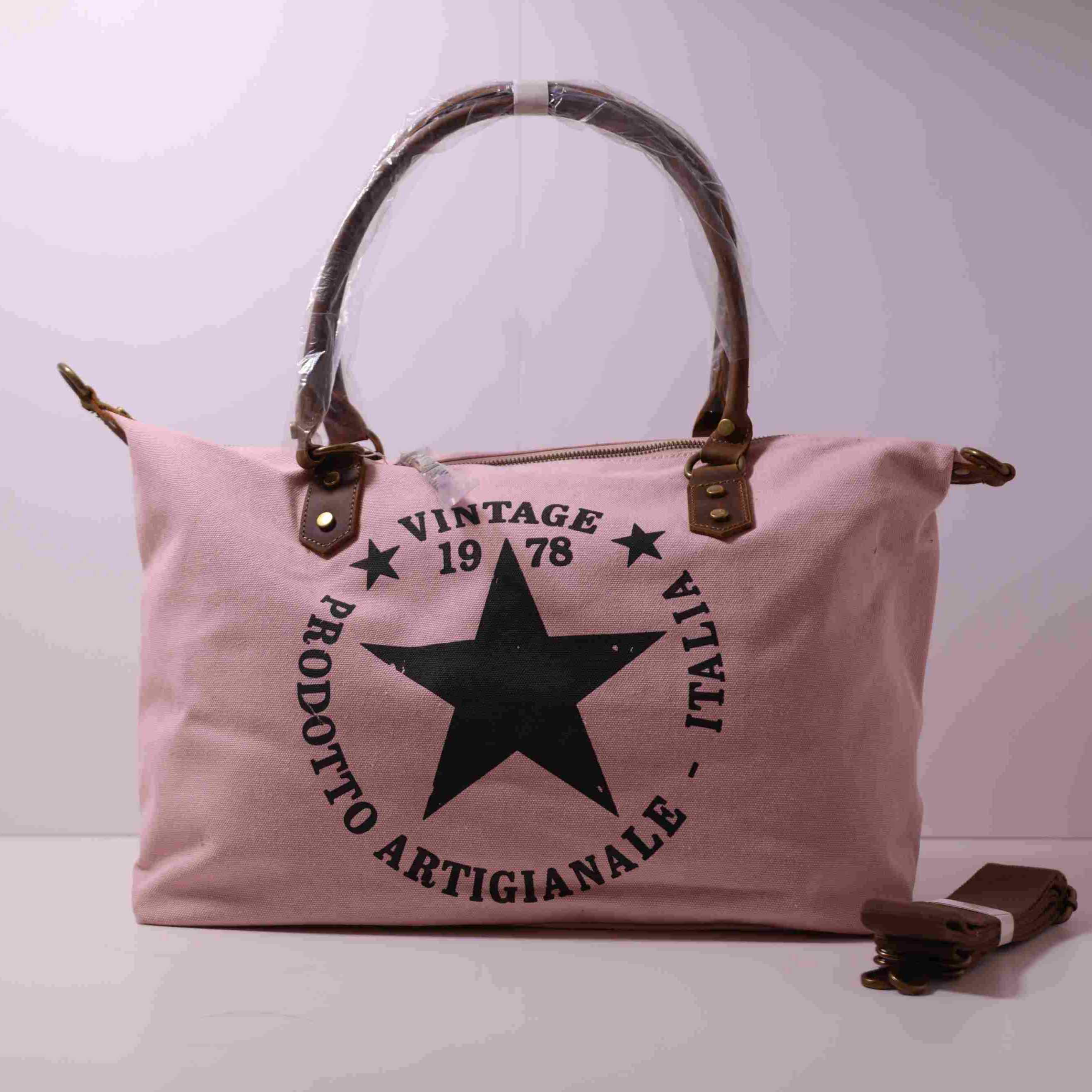 Bolso Tote Vintage de Lona y Cuero