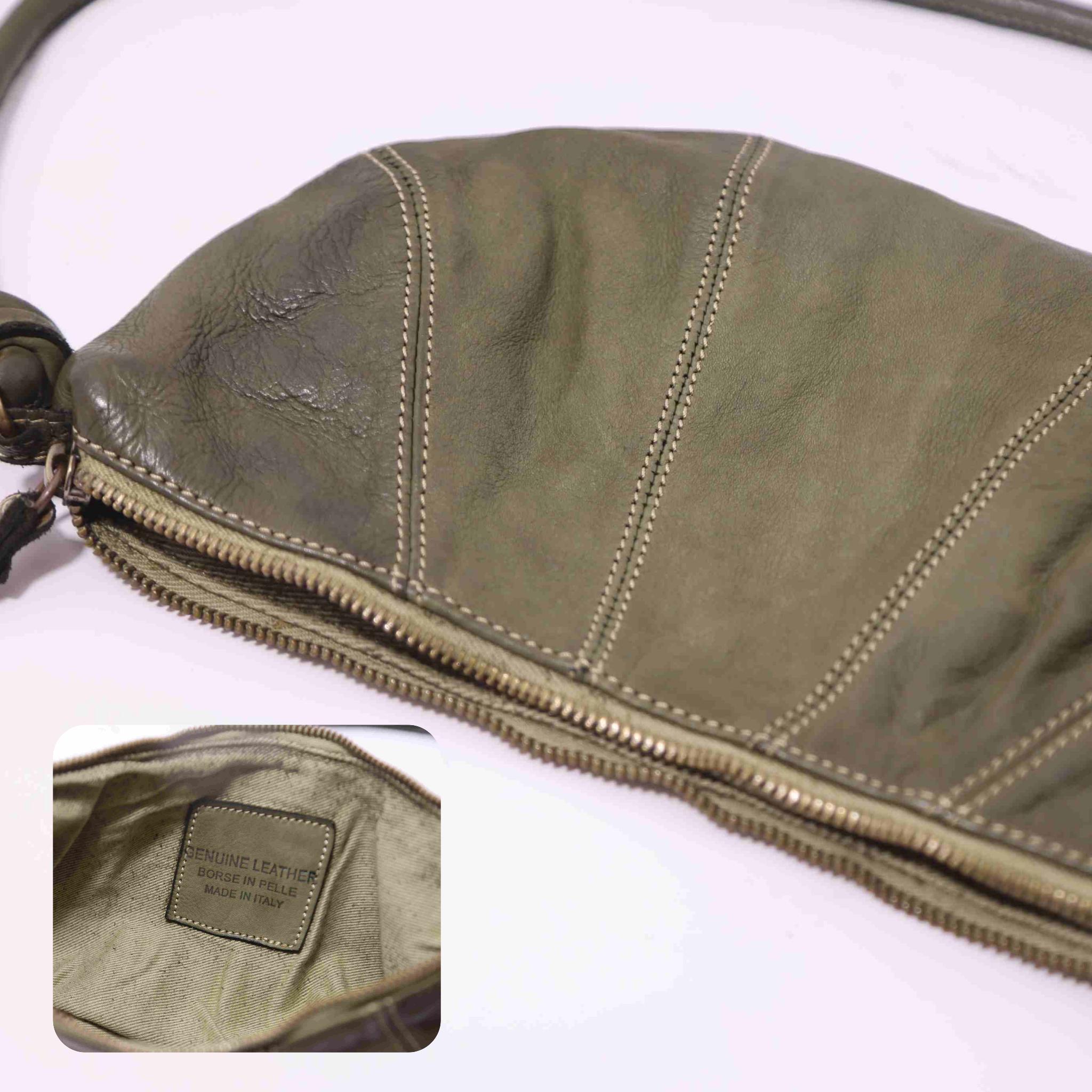 Bolso de hombro de piel genuina con cremallera
