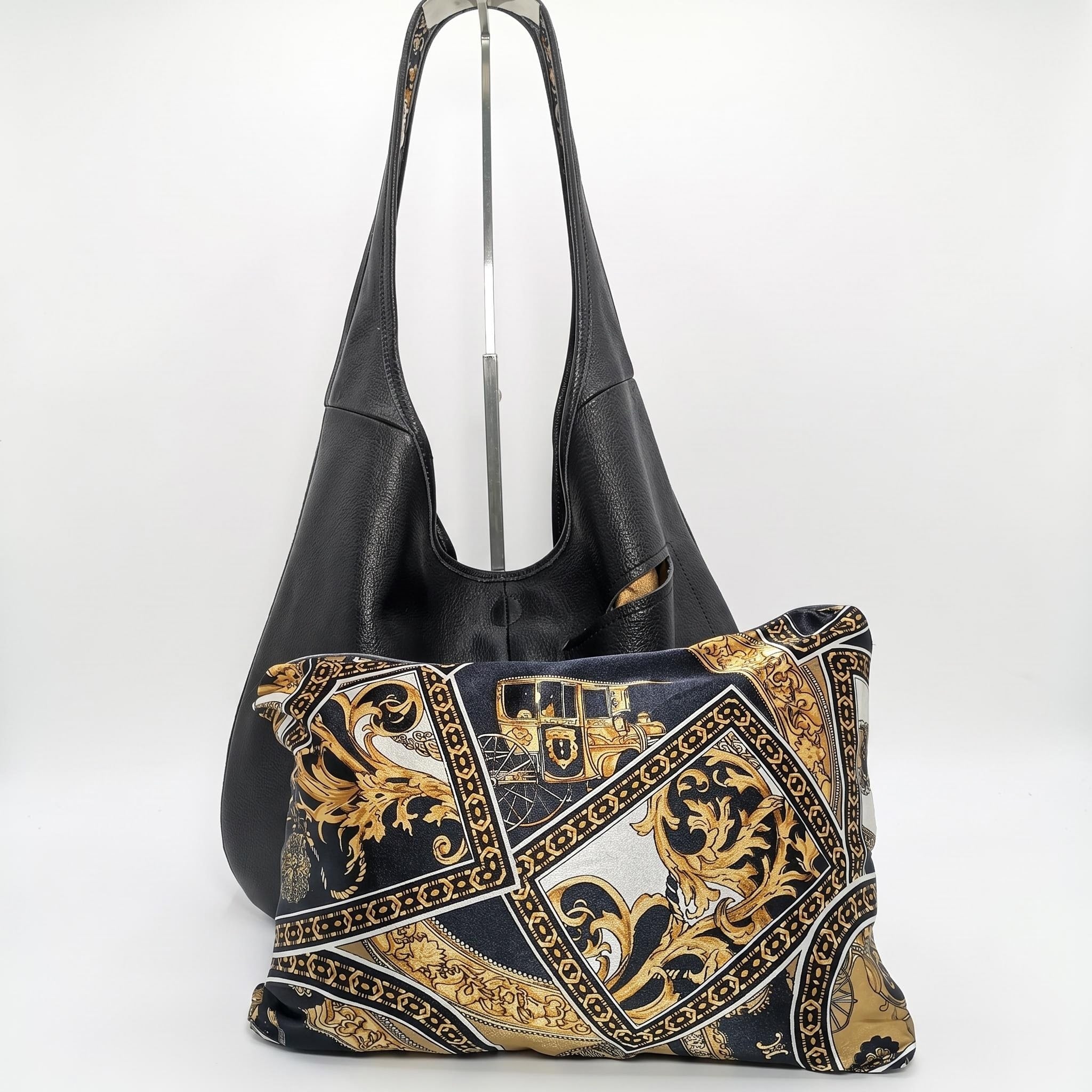 Bolso Hobo Reversible de Piel Genuina con Neceser Interior para Mujer