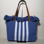 Bolso Tote de Rayas Verticales con Flecos de Algodón para Mujer