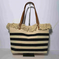 Bolso Tote de Rayas Horizontales con Flecos de Algodón para Mujer