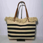 Bolso Tote de Rayas Horizontales con Flecos de Algodón para Mujer