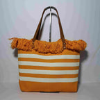 Bolso Tote de Rayas Horizontales con Flecos de Algodón para Mujer