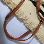 Bolso Tote de Rayas Horizontales con Flecos de Algodón para Mujer