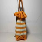 Bolso Tote de Rayas Horizontales con Flecos de Algodón para Mujer