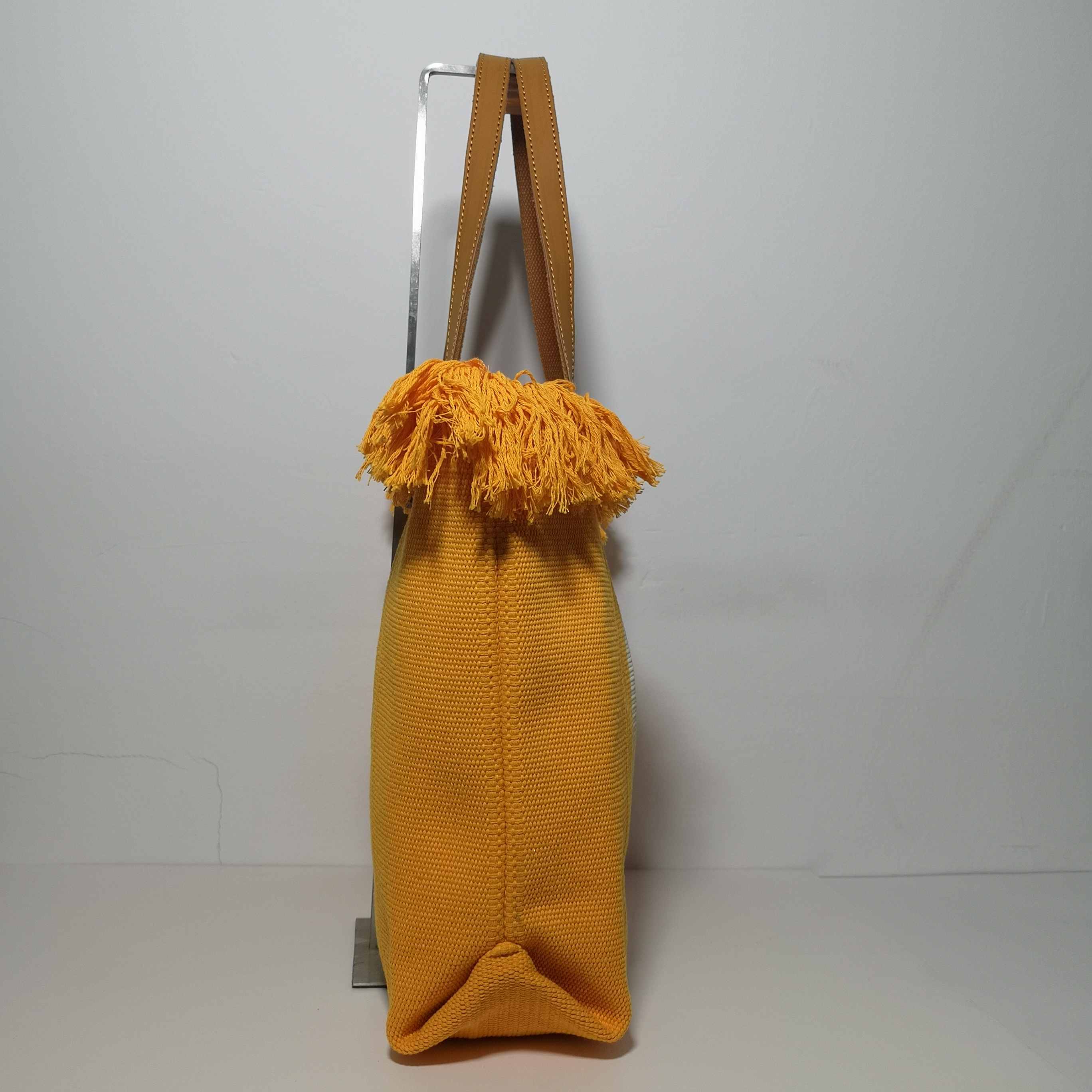 Bolso Tote de Rayas Verticales con Flecos de Algodón para Mujer