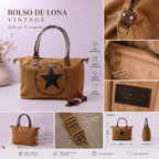Bolso Tote Vintage de Lona y Cuero